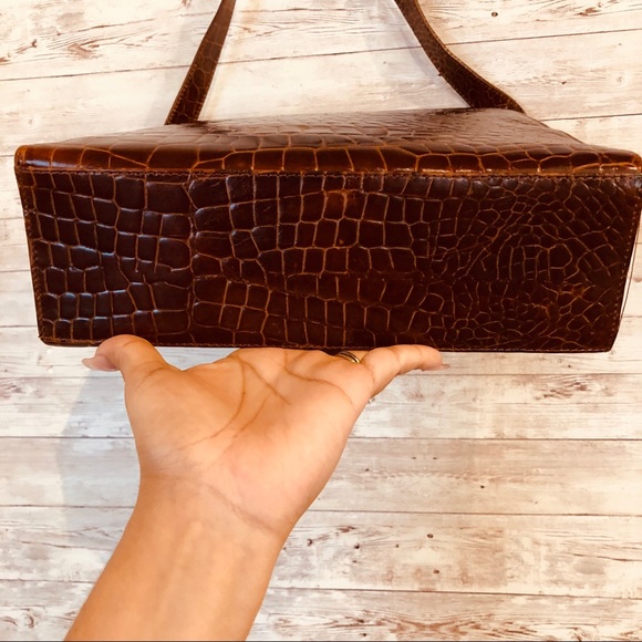 Vintage faux croc embossed Brown purse EUC - Picture 5 of 7